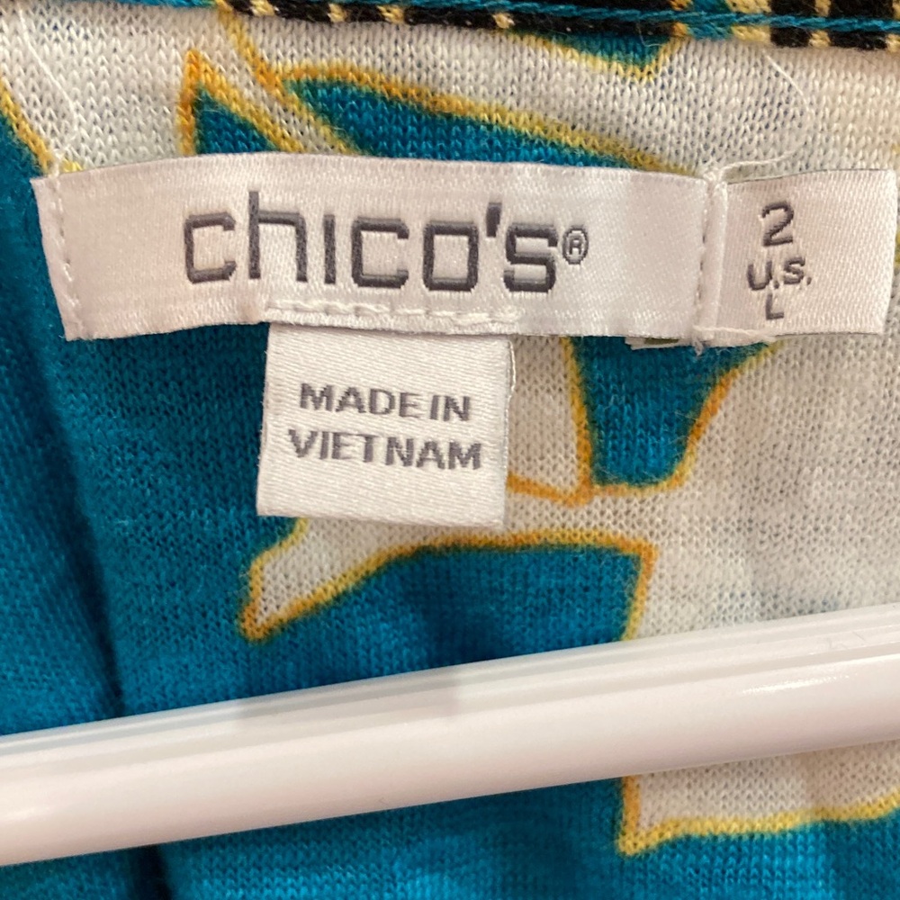 Chico's Floral 3/4 Sleeve Tops - Blue and Green - Picture 2 of 11